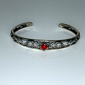 Carolyn Pollack America West Sterling Silver Red Coral Cuff Bracelet Bohemian